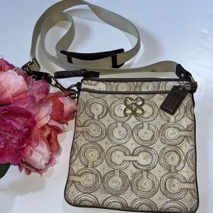 Coach Op Art Audrey Shoulder Bag Crossbody Swingpack 45572 Tan Optic Coach